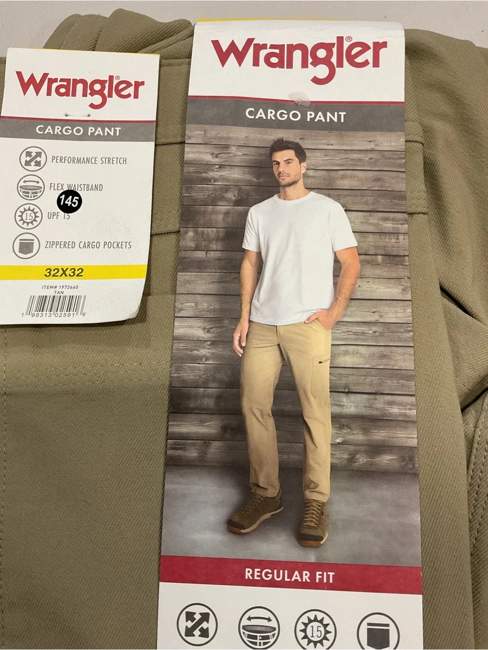 Wrangler Mens Regular Fit Cargo Pants Tan Performance Stretch 32x32 NEW